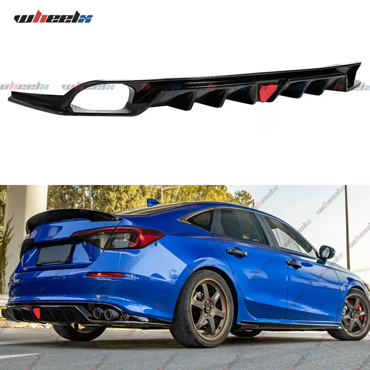 2022-2026 Honda Civic 4-Door Sedan - MC Style FE180 Gloss Black Rear Diffuser with Red LED Lights, Car Decals, Body Kit Accessory (Not for Hatchback) summervibes️