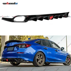 WHEELX MC Style FE180 Gloss Black Rear Diffuser with Red LED Lights, Car Decals, Vehicle Body Kit Accessory for 2022-2024 Honda Civic 4-Door Sedan (Not for Hatchback)