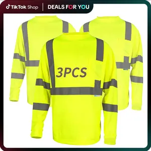 High Visibility Safety Shirt ANSI Class 3 Reflective Long Sleeve T-Shirt Breathable Hi-Vis Workwear for Construction Warehouse with 360° Visibility & Manufacturer Warranty