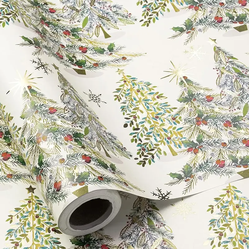 【Buy 2 Get 3 Free】RUSPEPA Christmas Wrapping Paper Roll  Holiday Gift Wrap with Santa,Snowman,Christmas Tree, Bear Plaid and Vintage Newspaper Patterns - Festive Xmas Wrapping Paper for Kids,Family,Friends,Holiday Party,Gift Exchange,  17 Inch x 16.4 Feet