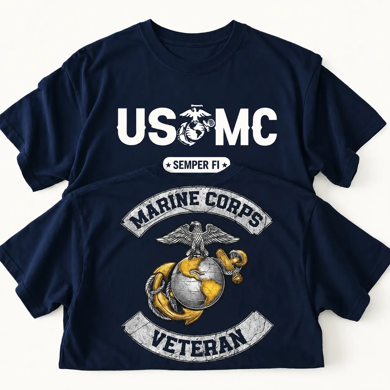 USMC Veteran Shirt, Semper Fi Marine Corps T-Shirt, Eagle Globe Anchor Graphic Tee, Military Veteran Gift for Men, Front and Back Print, Menswear Graphic Tee