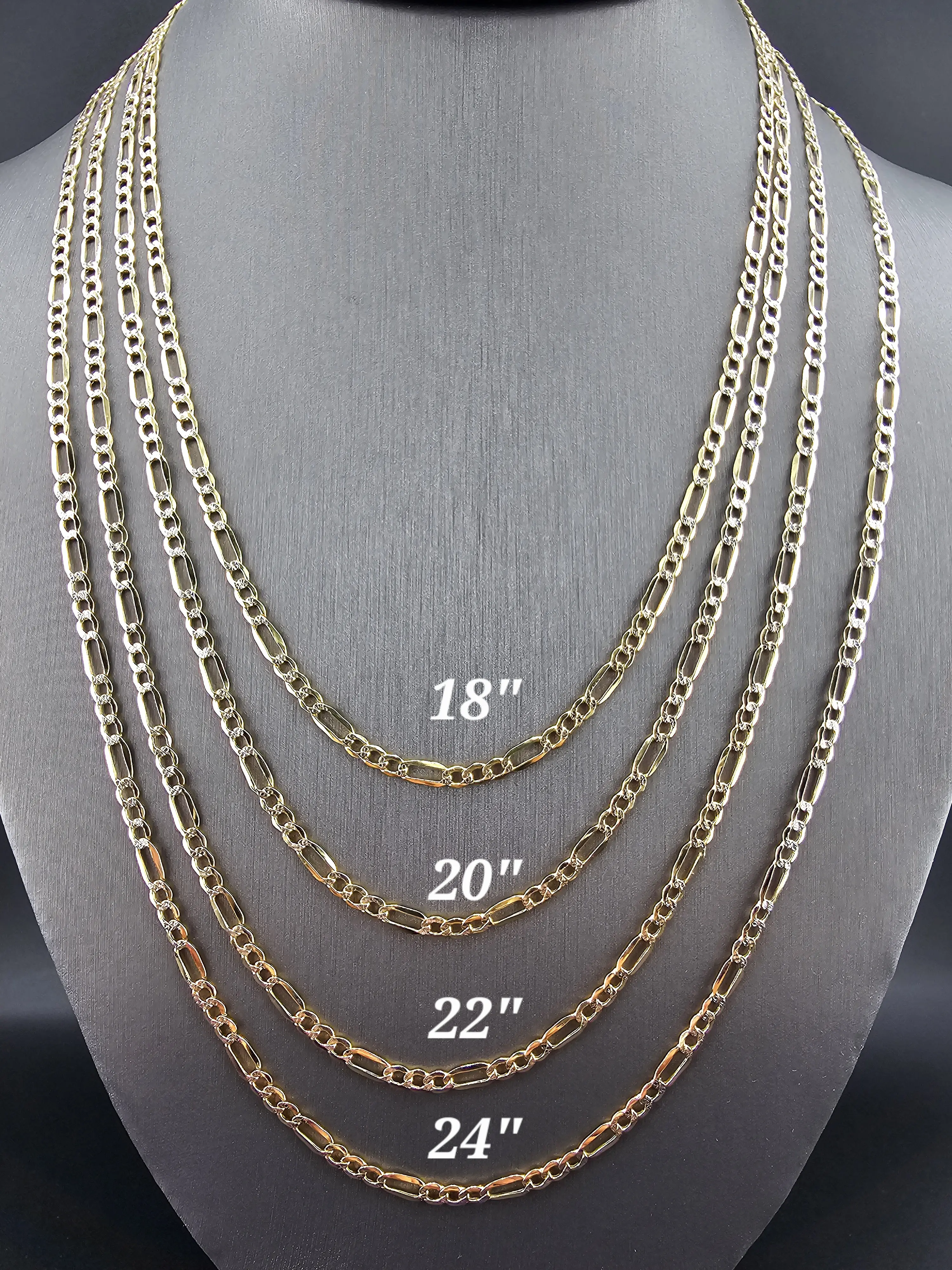 14K Gold Figaro Chain, Carat Gold Necklace for Jewelry Accessories
