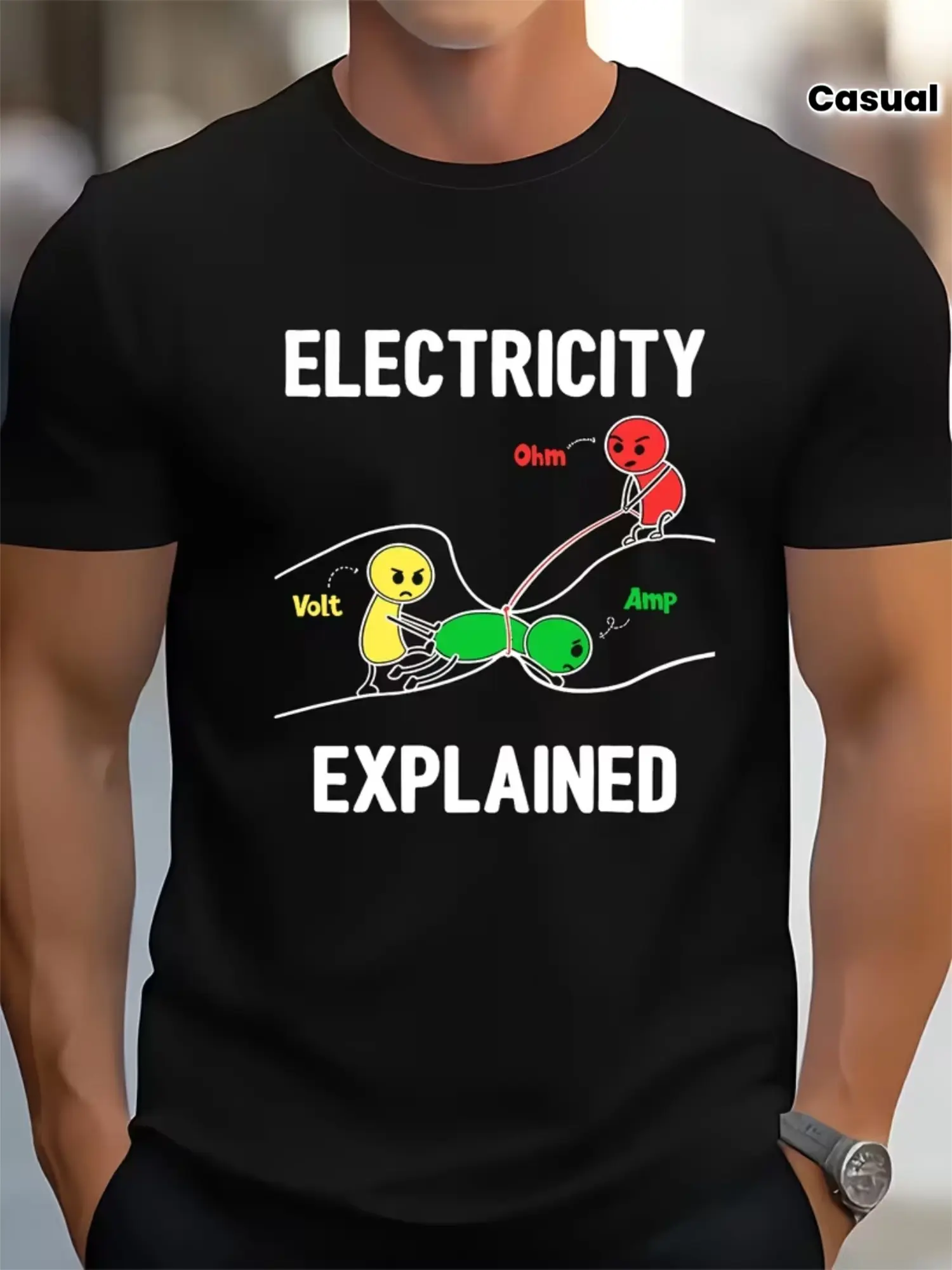 Principles of Electricity T-Shirt - Ohm'S Law And Circuit Diagram (Voltage/Current/Resistance Icons) - Funny Electrician, Physics Teacher, Engineer - Unisex Science Apparel