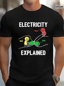 Principles of Electricity T-Shirt - Ohm'S Law And Circuit Diagram (Voltage/Current/Resistance Icons) - Funny Electrician, Physics Teacher, Engineer - Unisex Science Apparel
