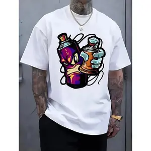 Men' & Women' Urban Streetwear Graffiti T-Shirt with D20 Dice Print - Short Sleeve Round Neck Summer Tee