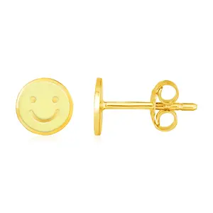 Enamel & Yellow Gold Smiley Face Stud Earrings