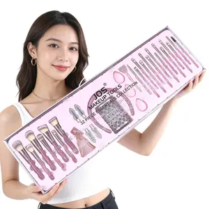 New Arrival: JOS 32-Piece Makeup Brush Set - Diamond Crystal Series - Complete Beauty Tool Kit (Includes Headband) Precision Tweezers with Case shark tooth concealer brush makeup brushes set creamy pencil stick brow Portable Waterproof Leather Pouch