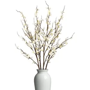4Pcs Cherry Blossom Branches Artificial Flowers for Summer Indoor Decoration,Faux Long Stem Artificial Flowers for Wedding Home Office Bedroom Table Centerpieces(White)