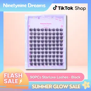 Ninetynine Dreams 90PCs Starluxe Lashes -  Black | Spiky Anime Manhua Douyin Style Dramatic False Eyelashes, 9–13mm C+ Curl Waterproof Long-Lasting Reusable DIY Lash Clusters — Ultra-Thin Band, Beginner Friendly Bold Glam Look Individual Eyelashes