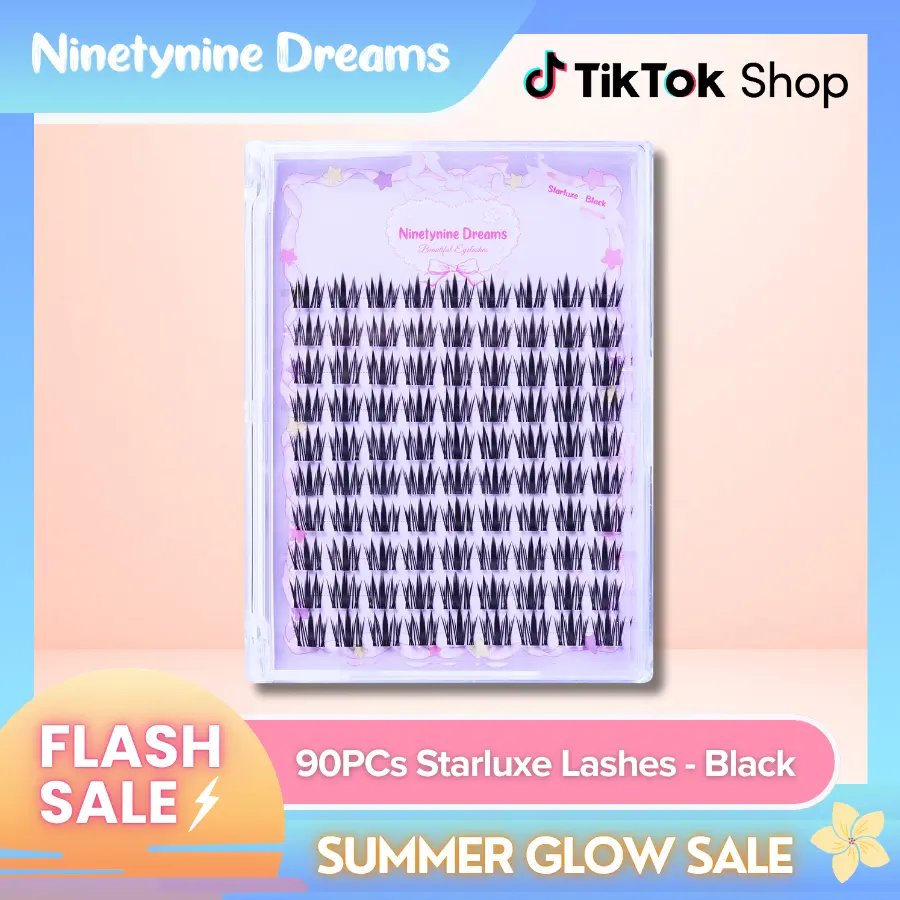 Ninetynine Dreams 90PCs Starluxe Lashes -  Black | Spiky Anime Manhua Douyin Style Dramatic False Eyelashes, 9–13mm C+ Curl Waterproof Long-Lasting Reusable DIY Lash Clusters — Ultra-Thin Band, Beginner Friendly Bold Glam Look Individual Eyelashes