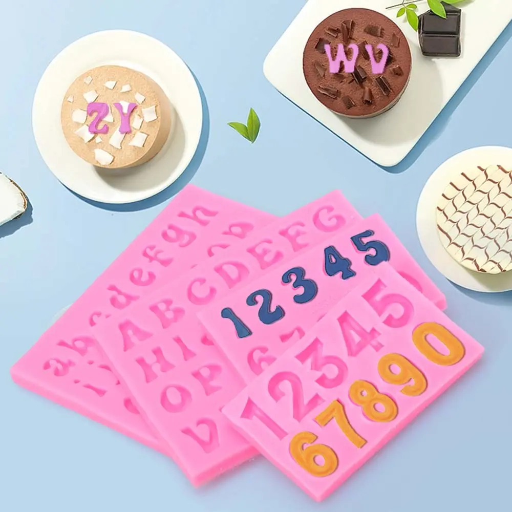 4 piece Reusable Silicone Molds Alphabet Chocolate Molds and Number Molds Silicone Letter Number Molds for Baking Cookies Desserts and Cake