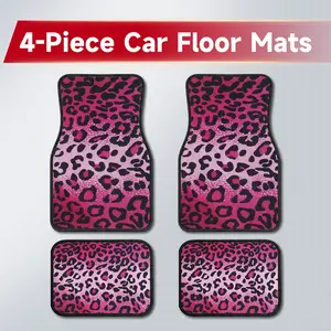 4PCS Pink Ombre Leopard Print Car Floor Mats, Stylish Gradient Animal Pattern Wear Resistant Easy Clean Carpet Liners, Perfect Birthday & Holiday Gift for Her, Chic Interior Decor Accessories Fit Sedan SUV Truck Van