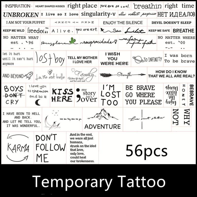 English Letter Temporary Tattoo Sticker, 56pcs Waterproof Long Lasting Fake Tattoo Sticker for Leg & Neck & Hand, Body Art Decoration for Men & Women, Sticker Tattoos
