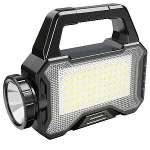 Solar Outdoor Multifunction Work Light Long Range Outdoor Camping Searchlight Type C Rechargeable Handheld Spotlight Torch Waterproof COB Super Bright for Outdoor Emergency