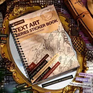 40 sheets inspirational English phrase gold foil sticker book, writable adhesive paper, vintage style DIY journal decoration scrapbook material sticker book