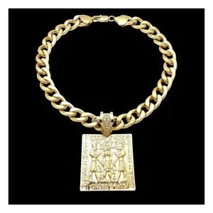 Hip Hop Style Egyptian Tablet Gold Plated Large Charm Pendant & 10mm 18" 20" 24" 30" Cuban Chain Necklace