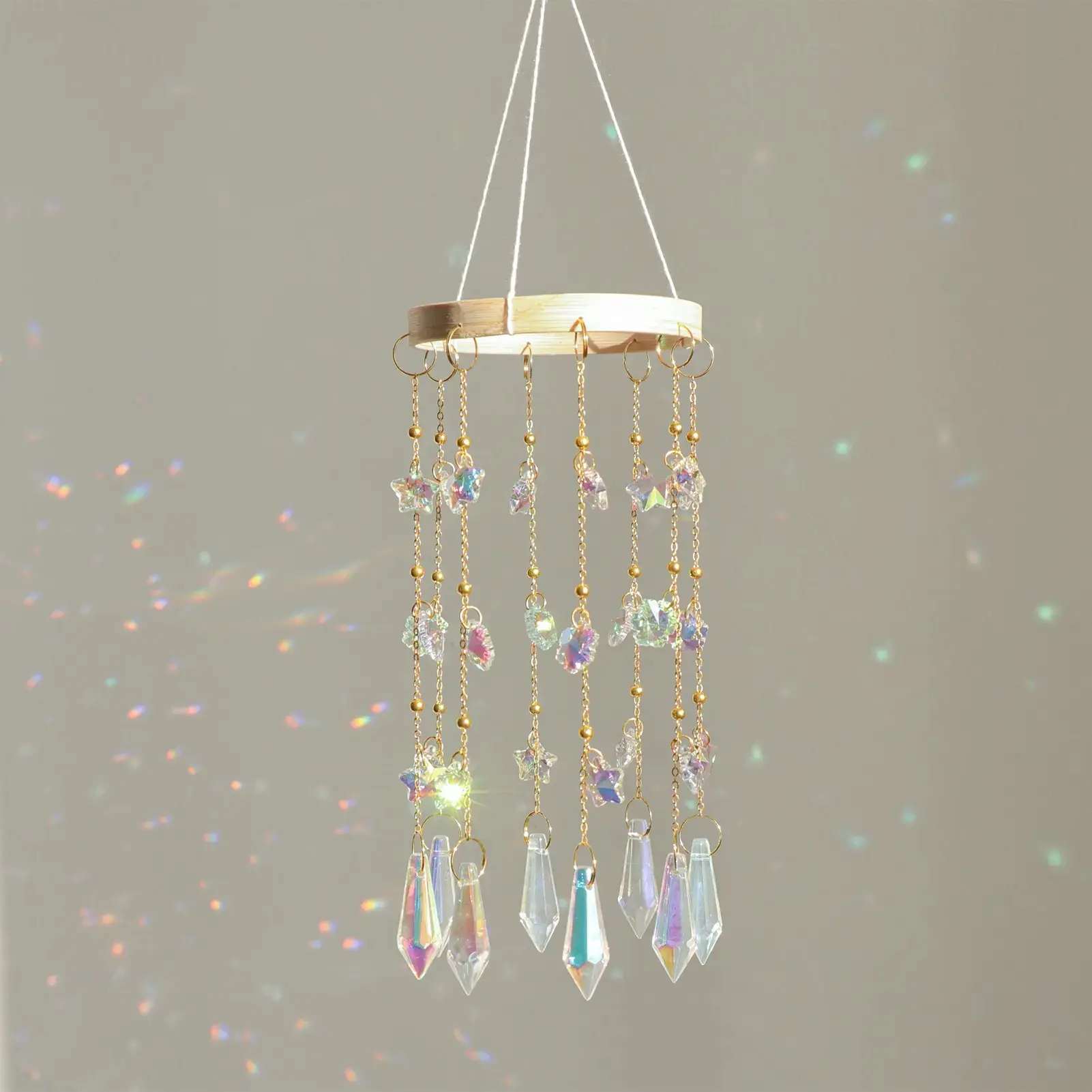 Round Rainbow Crystal Wind Chime, Sun Catcher Rainbow Maker, Simple Style Hanging Decor, Bedroom Window Balcony Atmosphere Ornament, Healing Gift for Best Friend, Hangable Decorative, Boho Decor, Home Decorative Ornament