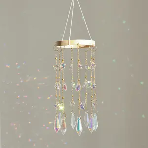 Round Rainbow Crystal Wind Chime, Sun Catcher Rainbow Maker, Simple Style Hanging Decor, Bedroom Window Balcony Atmosphere Ornament, Healing Gift for Best Friend, Hangable Decorative
