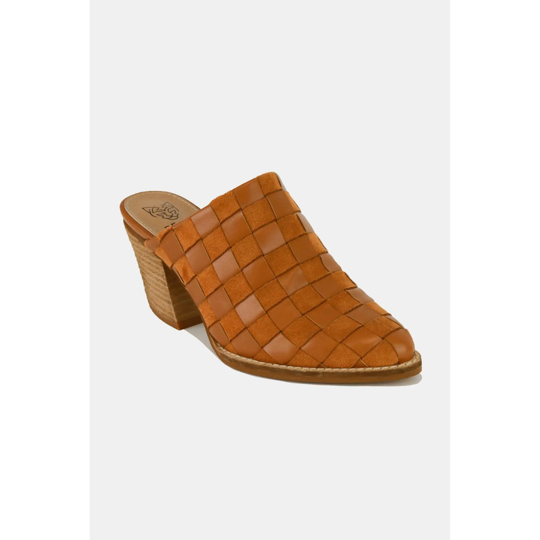 Woven Checkerboard Block Heel Mule Shoes - Faux Suede, PU, Mid Heel, Stylish Footwear for Women - Girl