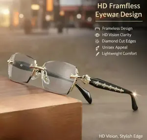 Frameless Reading Glasses with Clear Lenses, Diamond-Cut Edges & Fashion Metal Temple Decor, HD Vision for Reading, Computer Gaming, and Street Style, Unisex Women/Men Daily SpringStatements