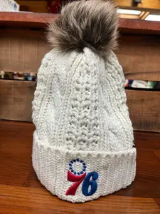 Ladies Sixers White Meeko Cuff Knit Pom