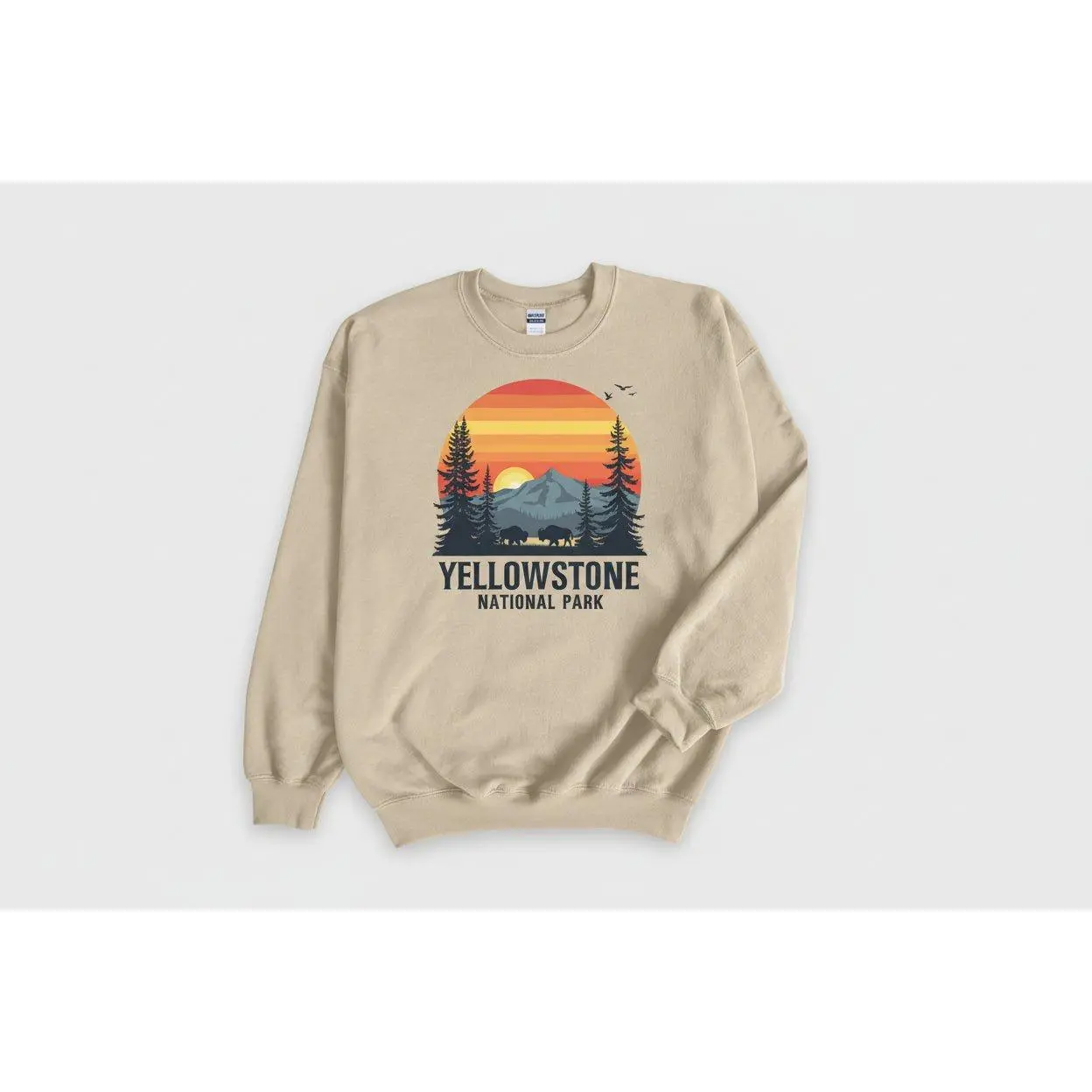 Men's Cotton Fleece Crewneck Sweatshirt - Yellowstone Graphic Pullover, Cotton-Poly, Ribbed Trim, Tear-Away Label, Pull On, Casual Long Sleeve, Cold Wash, Double Stitched, Do Not Dry Clean, Long-Lasting Durability, Menswear Knit Tops
