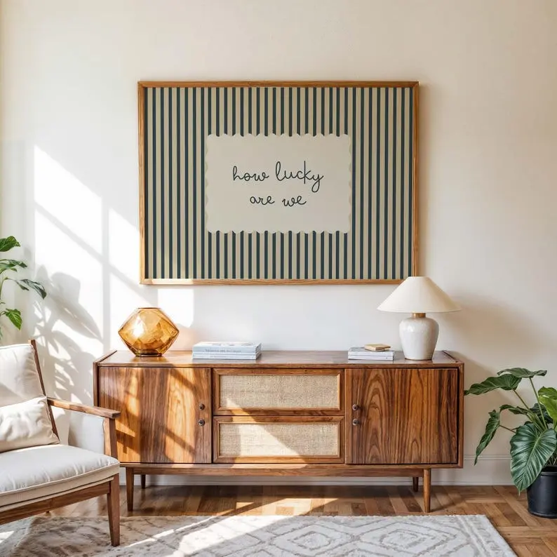 How Lucky Are we Quote Print, Vintage Stripe, Minimalist Home Decor