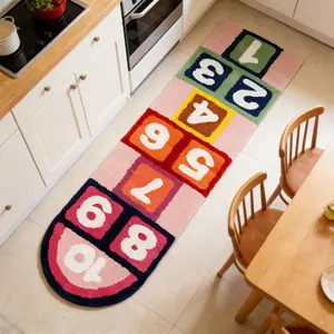 Creative Hopscotch Number Rug, Decorative Area Rug, Long Living Room Bedroom Art Decor Blanket, Cute Home Atmosphere Mat, Easy Clean Household Decoration Pad, Unique Rugs