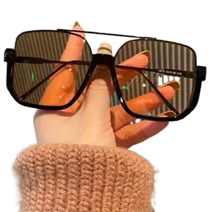 Super Large Square Mirror AC Lens Glasses | Retro Metal Frame with Double Bridges, Unisex Fashion Eyewear for Driving & Daily Wear, Mirrored Shades