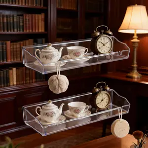 Bathroom Storage Floating Shelves, Clear Acrylic Wall Rack, Easy Install with Tape or Screws, Modern Shower Decor & Organizer