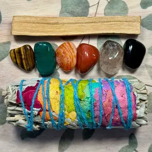 Healing Crystals, Sage and Palo Santo Bundle. Assorted Gemstones for Spiritual Cleansing, Protection and Energy Healing.