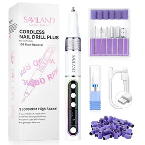 Cordless Electric Nail Drill: 10S Fast Removal 35000 RPM High Speed Nail File Kit for Acrylic Nail Tool Professional Rainbow Light LED Display Pro Manicure Kit Salon Travel Nail Tech