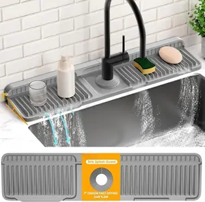 24 Inch Silicone Faucet Mat, Self-Draining Splash Guard with 5° Slope, Non-Slip Sink Protector, Waterproof Kitchen Mat, Easy-to-Clean Countertop Protector, Kitchen Organization Accessory
