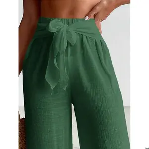 SwimVcayWomen sSolidColorBeachwearTieWaistCoverUp WideLegPants