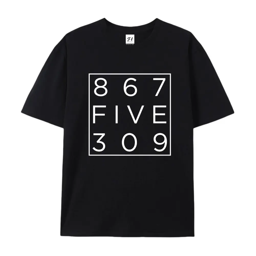 Men's Oversized Cotton Graphic Tee - 867 5 309, 1980s Nostalgia Retro Music Vintage Pop Culture IYKYK, Short Sleeve Casual Gen X Funny Gift for Men & Women