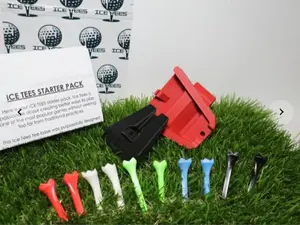 Ice Tees Starter Pack V4 - Tee Base For GRASS Use - Golf Accessories with Base Belt Clip Holster & Colored Tee Variety Packs