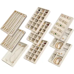 Women's 9PCS Stackable Velvet Jewelry Trays Set - Drawer Inserts Organizer for Earrings, Rings, Studs, Necklaces, Bracelets - Mother's Day Gift Option, Bracelet