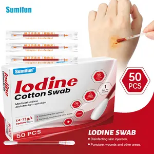 Sumifun Portable Disposable Break-off Iodine Swabs Wound Treatment Emergency Disinfection Household K10224 for Outdoor, School & Workplace Emergency Care Product for Children & Adults