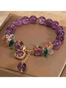 1pc Retro and Elegant Purple Crystal Bead Bracelet, Exquisite Bracelet, Beautiful Bracelets, A Fashionable Jewelry for Ladies and Girls, Suitable for Daily Wear and As A Gift. It Will Be Decorated on Valentine's Day