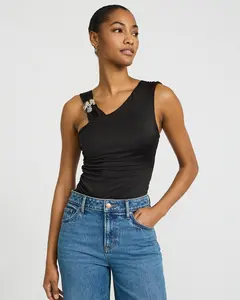 Express Hardware Sleeveless Ruched Bodysuit