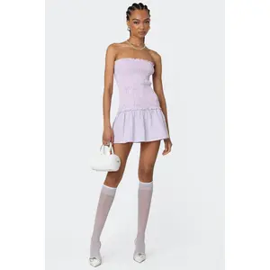 Striped Scrunch Strapless Mini Dress Striped Scrunch Strapless Mini Dress