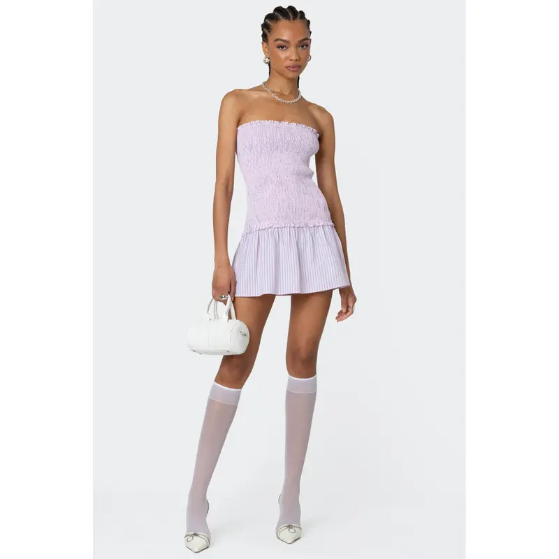 open lace back dress Scene Stealer Bubble Hem Mini Dress White main image 1