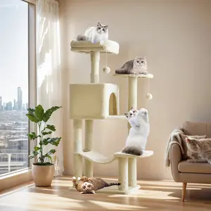 44 inch Cat Tree Tower, Multi-Cat Climbing Tower with Condo, Natural Sisal Scratching Posts, Extended Platform, Hammock, Pet House for Indoor Cats and Kittens Play