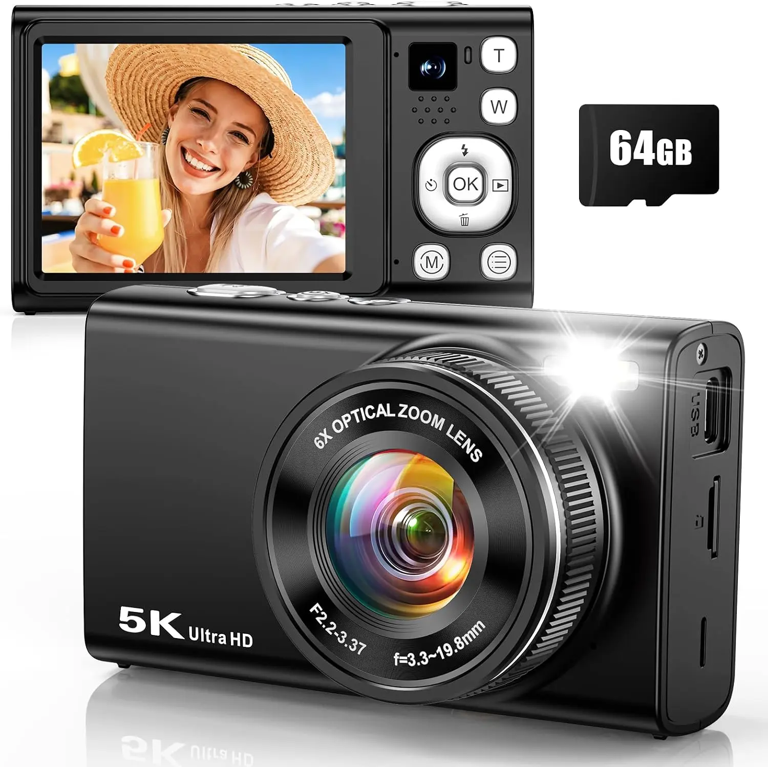 5K Digital Camera, 96MP Cameras for Photography with 6X Optical Zoom | Autofocus Vlogging Camera for YouTube, 64GB Card, Selfie Lens, Flash, Anti-Shake, Compact Small Travel Cameras for Beginner Durable Memory
