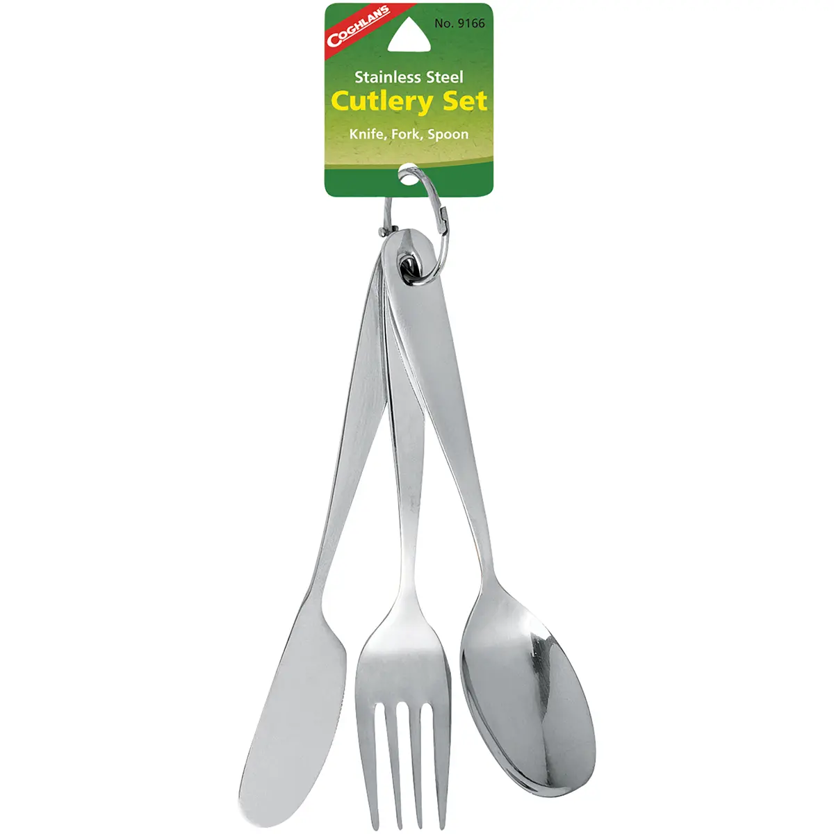 Coghlan's 3-Piece Camping Utensils Set - Reusable Stainless Steel Cutlery with Detachable Ring for Hiking, Backcountry Treks, Travel