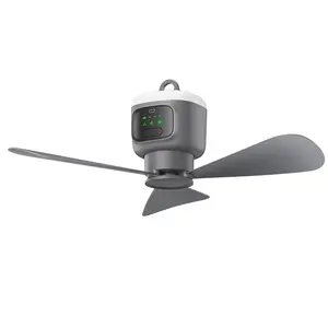 18 Inch Canopy Fan, 12000mAh Portable Outdoor Ceiling Fan with Light with Remote Control and Hanging Hook, Easy Operation Battery Powered Fan Light for Camping