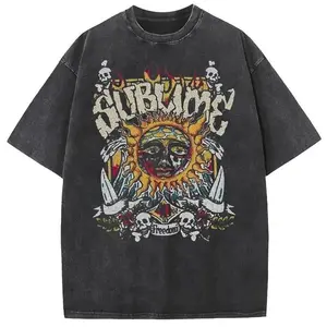 Sublime Sun Graphic Oversized T-Shirt Unisex, Vintage Washed Distressed Crew Neck Tee, Retro 90s Rock Streetwear Casual Top, Reggae Band Aesthetic Fashion for Men Women, Outdoor Daily Wear