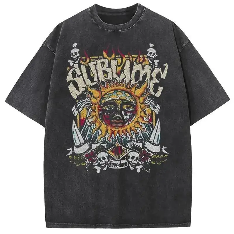 Women's Stylish Short-Sleeve Vintage Graphic T-Shirt - Unisex Oversized Round Neck Tee, Distressed Vintage Washed 90s Rock Reggae Band Aesthetic Streetwear Casual Outdoor Top, Shortsleeve, Tshirt, Vintage Graphic Tees
