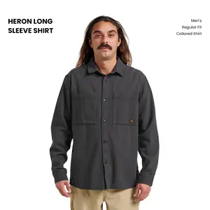 Quiksilver | Heron Long Sleeve Shirt | Men's Regular Fit Collared Shirt | 100% Cotton Plain Pocket Top | Spring & Fall Daily Wear