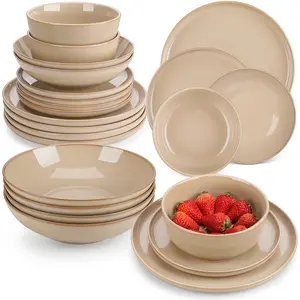 vancasso PLAYA Plates and Bowls Sets, 18/24 Pieces Grey Dinnerware Sets for Kitchen, Reactive Glaze Dishes Set for 6, Dishwasher and Microwave Safe